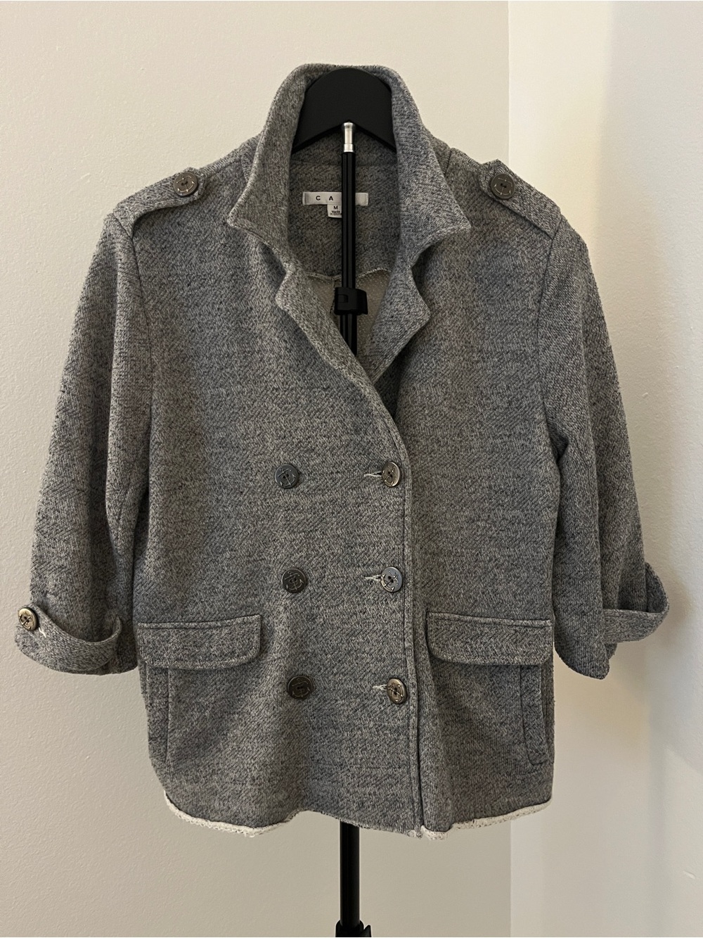 ⚓ CAbi #393 Shrunken Peacoat | Gray Double-Breasted French Terry Jacket | Medium